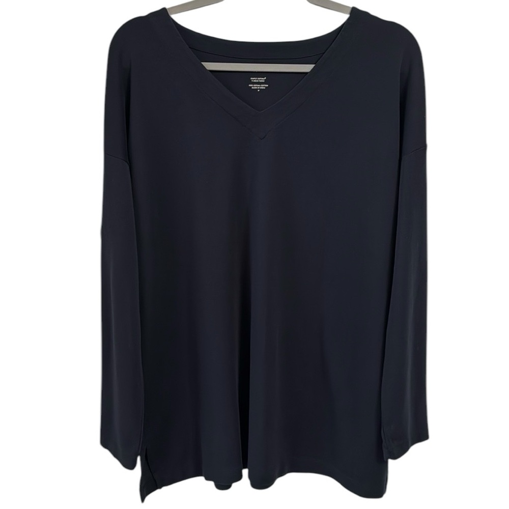 J.Jil SIMPLY SUPIMA V-Neck Tunic Med Navy Blue Pullover Long Sleeve